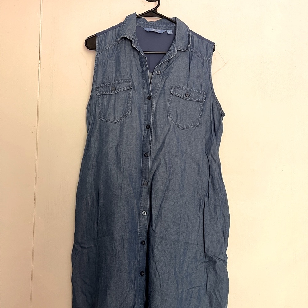 Sleeveless Denim Button-Up Dress